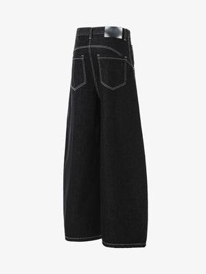Black Barrel Jeans with Hook Clasp Fly – Black, side back view | XoKool