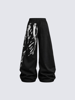 Schwarze Cargo-Jogginghose mit Brush-Print und Oberschenkelriemen – Schwarz, Seitenansicht | XoKool