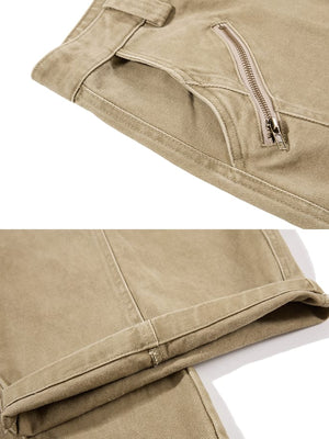 Cargo pants – Khaki zip pocket and hem close-ups | XoKool