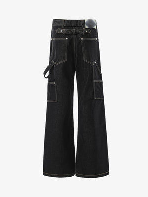 Black Carpenter Jeans with Button Fly – Black, back view | XoKool