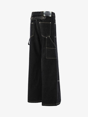Black Carpenter Jeans with Button Fly – Black, side and back view | XoKool