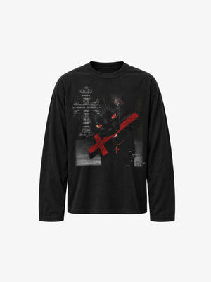 Black Cat Gothic Long Sleeve T-Shirt – Black, front view | XoKool