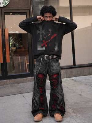 Black Cat Gothic Long Sleeve T-Shirt – street photo | XoKool