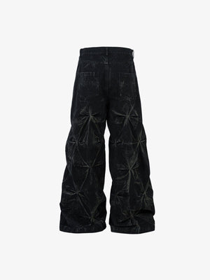 Black Crinkle Texture Baggy Jeans – flat front | XoKool