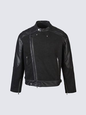 Black Cropped Moto Jacket with Faux Leather Panels – Black, front view | XoKool