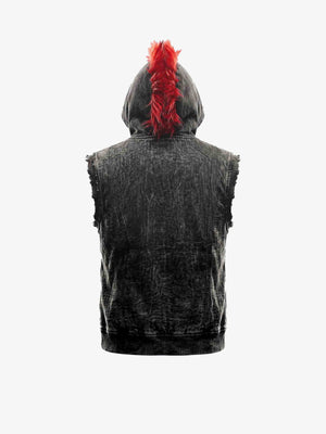 Chaleco de denim con capucha – negro/rojo, espalda | XoKool