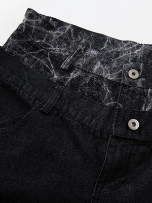 Marmor-Print Jeans – Nahaufnahme doppelter Bund | XoKool