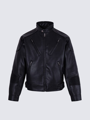 Giacca biker nera in ecopelle con tasche con zip – nera, vista frontale | XoKool