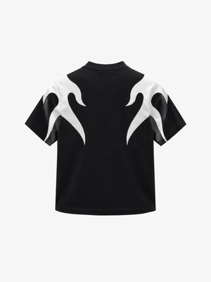 Black Flame T Shirt with Stitched Panels – back view | XoKool