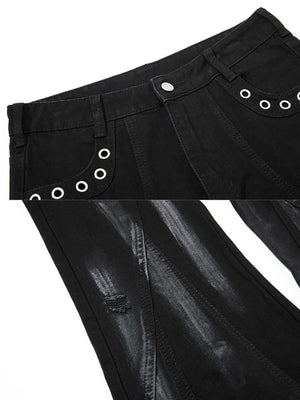 Black Flare Jeans – eyelet pocket & leg close-up | XoKool