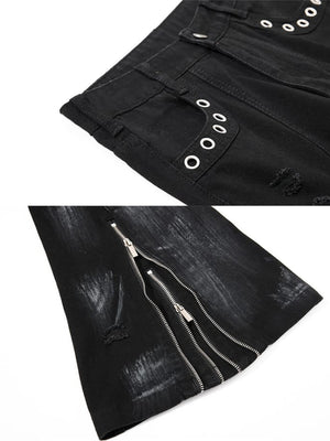 Black Flare Jeans – eyelet & zip hem close-up | XoKool