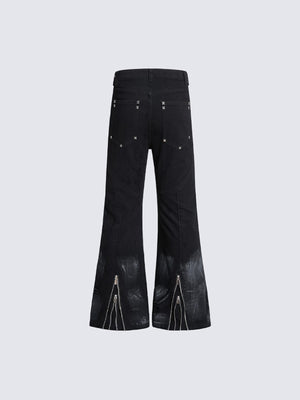 Black Flare Jeans with Eyelets and Zip Hems – flat back | XoKool