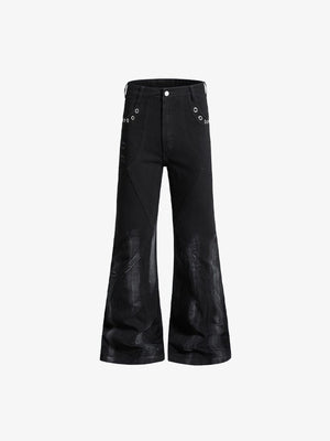 Black Flare Jeans with Eyelets and Zip Hems – flat front | XoKool