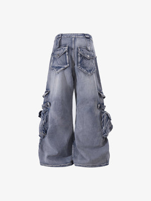 Flared Cargo Jeans – Light Blue, flat back | XoKool