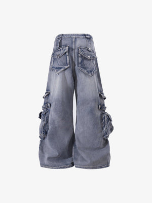 Jeans cargo acampanados (flare) – azul claro, espalda plana | XoKool