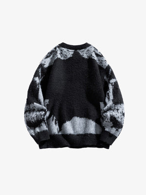 Suéter negro peludo con patrón jacquard – negro, vista trasera | XoKool