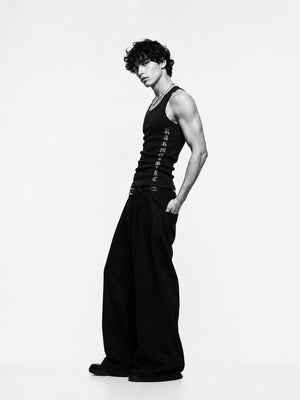 Black Gothic Cross Ribbed Tank Top – on model, side | XoKool