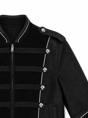 Black Gothic Marching Band Jacket – collar, buttons and piping close-up | XoKool