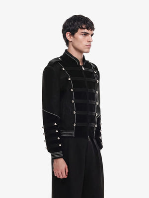 Black Gothic Marching Band Jacket – on model, side | XoKool