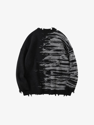Black Gradient Distressed Knit Sweater – Black, back view | XoKool