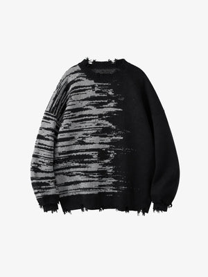 Black Gradient Distressed Knit Sweater – Black, front view | XoKool