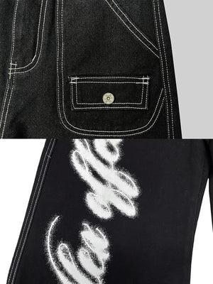 Angel Wing Graphic Jeans – flap pocket & script close-up | XoKool
