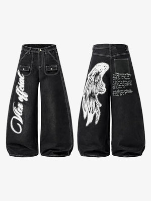 Angel Wing Graphic Jeans – front and back side by side | XoKool