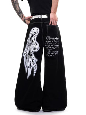 Angel Wing Graphic Jeans – on model, back side | XoKool