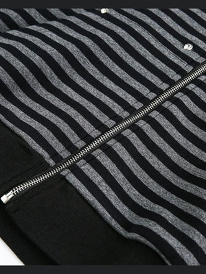 Gestreifter Hoodie mit Fellkapuze – Nahaufnahme Reißverschluss und Saum | XoKool