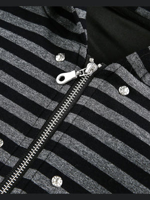 Gestreifter Hoodie mit Fellkapuze – Nahaufnahme Reißverschluss und Druckknöpfe | XoKool