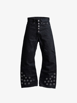 Black Grommet Jeans with Button Fly – front flat lay | XoKool