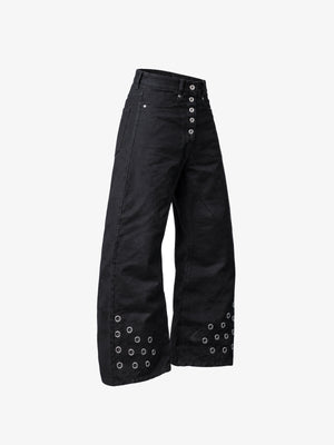 Black Grommet Jeans with Button Fly – side flat lay | XoKool