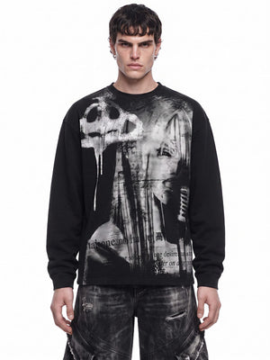 Black Long Sleeve Graphic Shirt with Paint Drip Print – on model front | XoKool