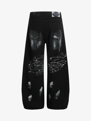 Black Painted Barrel Jeans with Rhinestone Stars – back flat | XoKool
