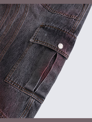 Red fade barrel cargo jeans – cargo pocket close-up | XoKool