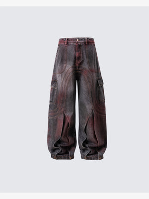 Red fade barrel cargo jeans – front flat | XoKool