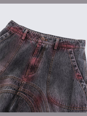 Red fade barrel cargo jeans – front waist close-up | XoKool