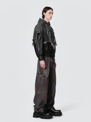 Black and Red Barrel Cargo Jeans with Curved Seams – on model, side | XoKool