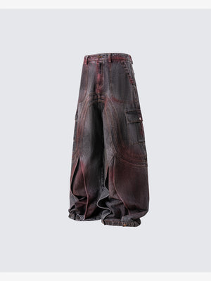 Red fade barrel cargo jeans – side flat | XoKool