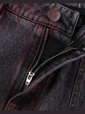 Red fade barrel cargo jeans – zip fly close-up | XoKool