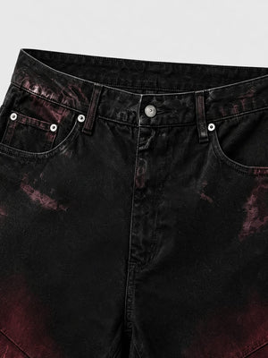Schwarz-rote Distressed Jorts – Nahaufnahme des vorderen Bunds | XoKool