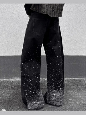 Schwarze Wide Leg Jeans mit Strass – am Model, hinten | XoKool