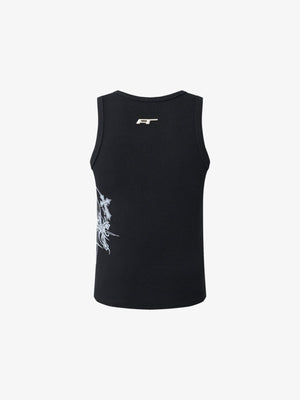 Camiseta sin mangas con estampado gótico – negro, espalda plana | XoKool