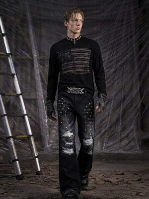 Studded flare jeans – on model, front | XoKool