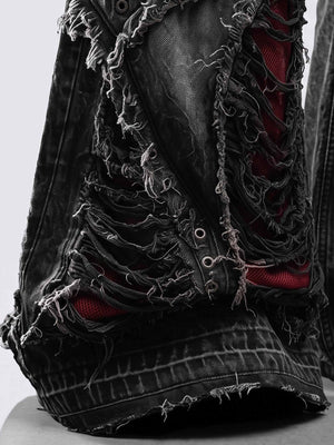 Black Shredded Jeans – hem and side seam close-up | XoKool