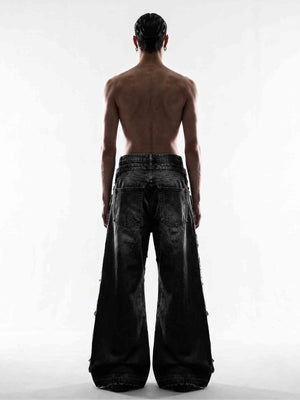 Black Ripped Jeans with Red Mesh Underlay – on model, back | XoKool