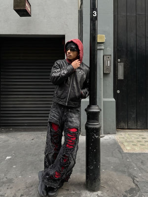 Black Shredded Jeans – street photo, front | XoKool