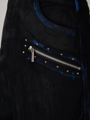 Studded jorts – zip pocket and studs close-up | XoKool