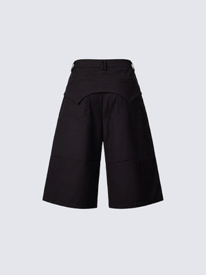Black Tailored Shorts with Metal Buckle Straps – back flat | XoKool