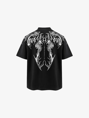 Black Tribal Back Print T-Shirt – Back flat lay | XoKool
